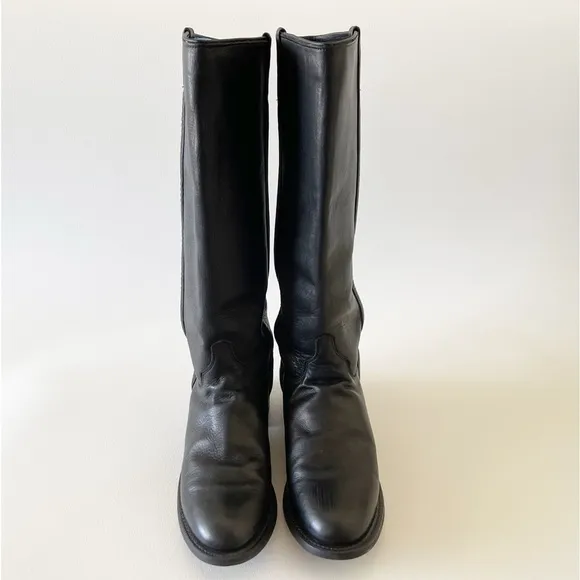 Justin Boots Tall Leather Almond Toe Vintage Western Equestrian Riding Black 8.5