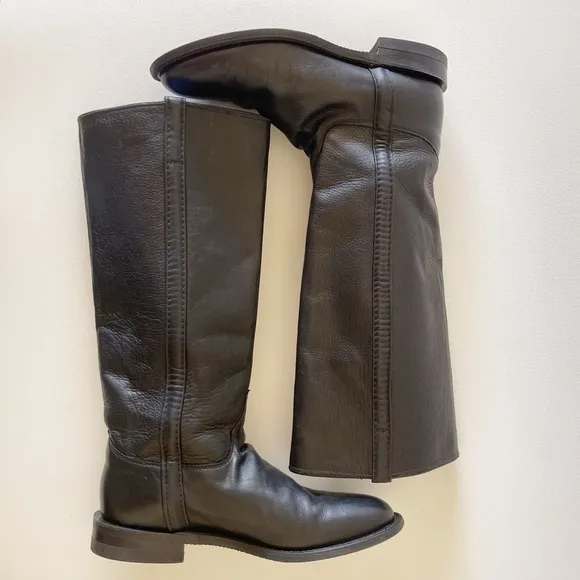 Justin Boots Tall Leather Almond Toe Vintage Western Equestrian Riding Black 8.5