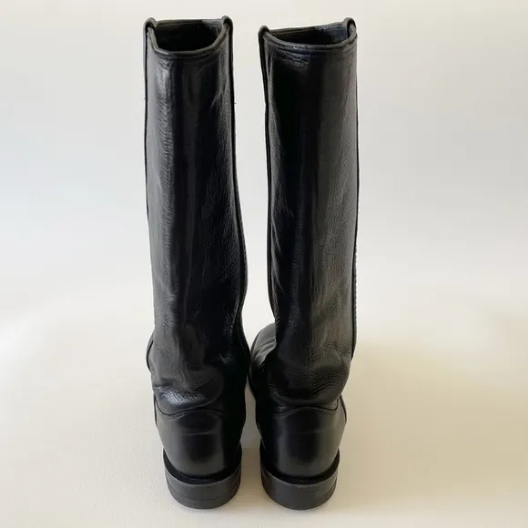 Justin Boots Tall Leather Almond Toe Vintage Western Equestrian Riding Black 8.5