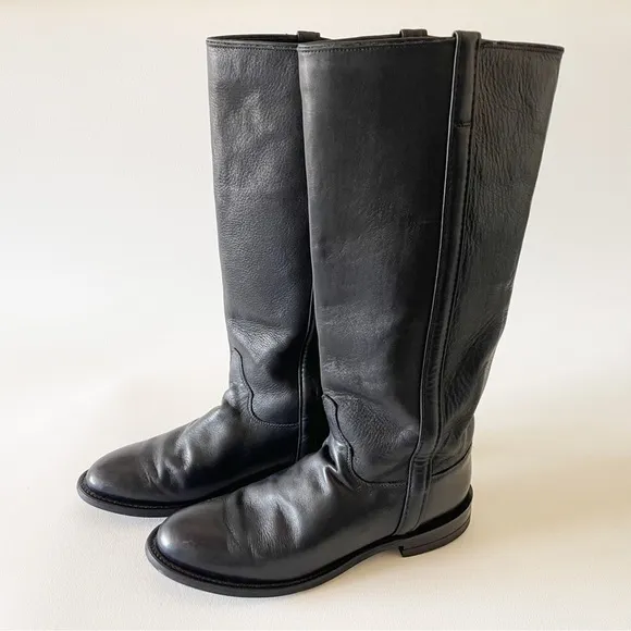 Justin Boots Tall Leather Almond Toe Vintage Western Equestrian Riding Black 8.5