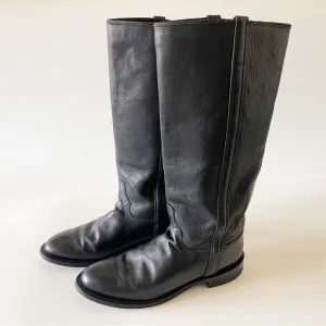 Justin Boots Tall Leather Almond Toe Vintage Western Equestrian Riding Black 8.5