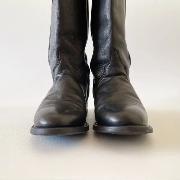 Justin Boots Tall Leather Almond Toe Vintage Western Equestrian Riding Black 8.5