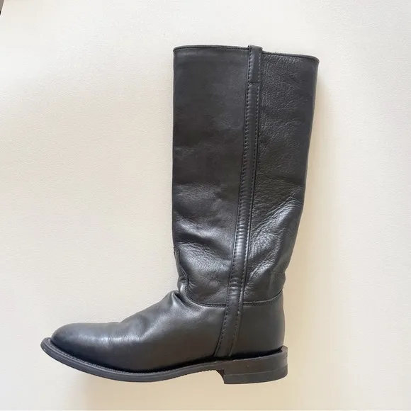 Justin Boots Tall Leather Almond Toe Vintage Western Equestrian Riding Black 8.5