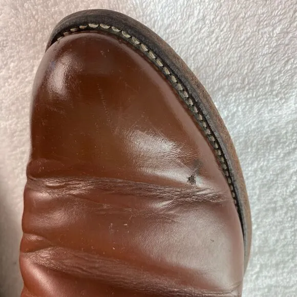 Justin Cowboy Work Boots Men 8D Leather Roper Western Vintage Brown USA 3802
