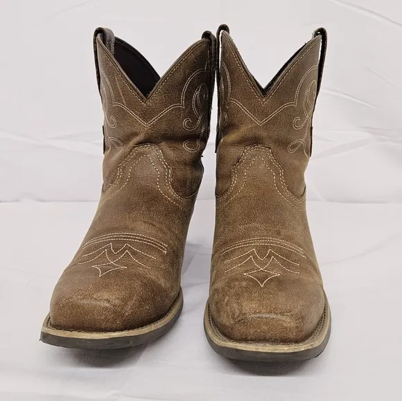 Justin Gypsy Chellie Leather Square Toe Western Cowgirl Boots in Tan Sz 10.5