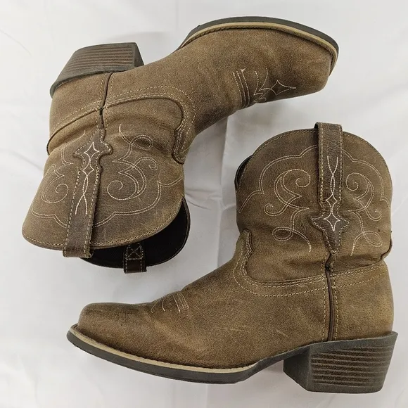Justin Gypsy Chellie Leather Square Toe Western Cowgirl Boots in Tan Sz 10.5