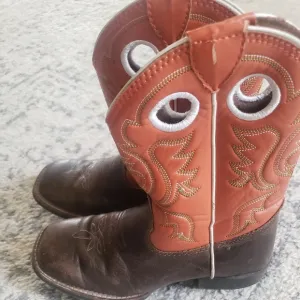 Justin Kids Cowboy Wester Boots Brown Orange Leather Square Toe Boys Size 12D