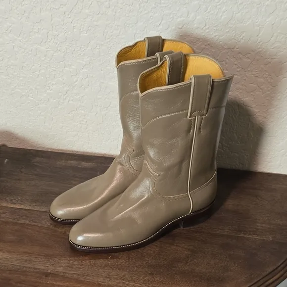 Justin L 3067 Beige-Gray Leather Cowboy Western Roper Boots