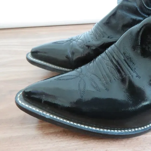 JUSTIN London Calf Cowboy Cowgirl Western Boots Black Leather Rodeo - Size 8.5B