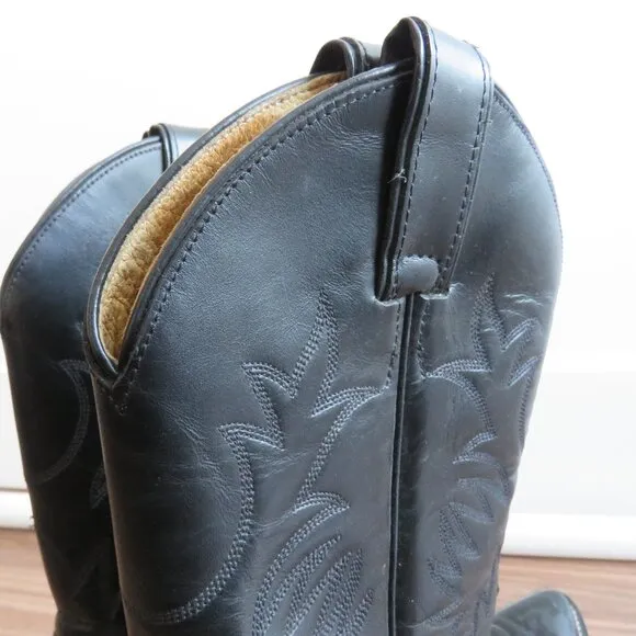 JUSTIN London Calf Cowboy Cowgirl Western Boots Black Leather Rodeo - Size 8.5B