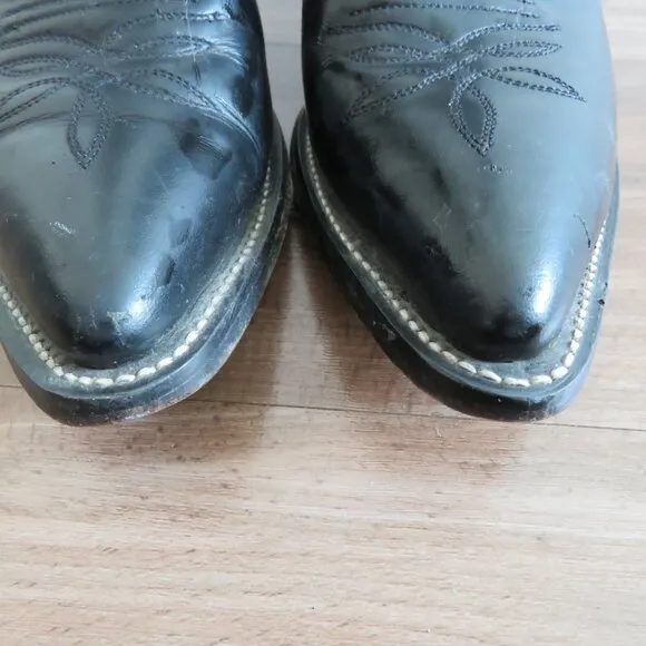JUSTIN London Calf Cowboy Cowgirl Western Boots Black Leather Rodeo - Size 8.5B