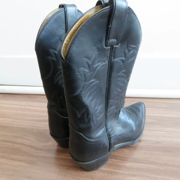 JUSTIN London Calf Cowboy Cowgirl Western Boots Black Leather Rodeo - Size 8.5B