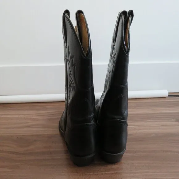 JUSTIN London Calf Cowboy Cowgirl Western Boots Black Leather Rodeo - Size 8.5B