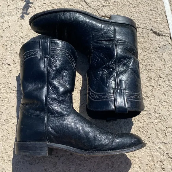 Justin ostrich quill boots roper 10.5 D black western cowboy boots