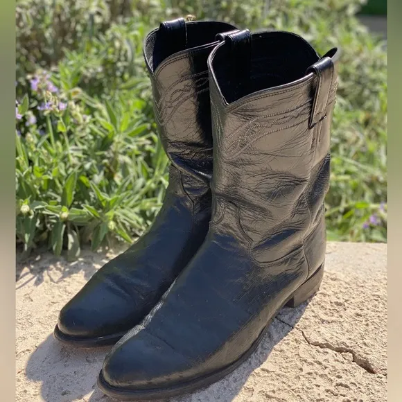Justin ostrich quill boots roper 10.5 D black western cowboy boots