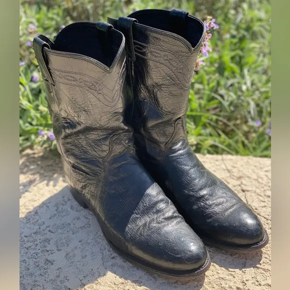 Justin ostrich quill boots roper 10.5 D black western cowboy boots