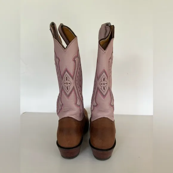 Justin Punchy Pink Westerner Cowhide Foot Coffee Leather Cowgirl Boots, 7.5B