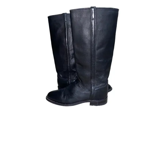 Justin Vintage Black Leather Western Almond Toe Tall Equestrian Riding Boots