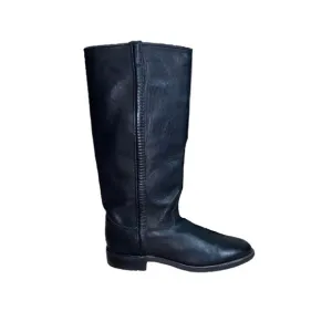 Justin Vintage Black Leather Western Almond Toe Tall Equestrian Riding Boots
