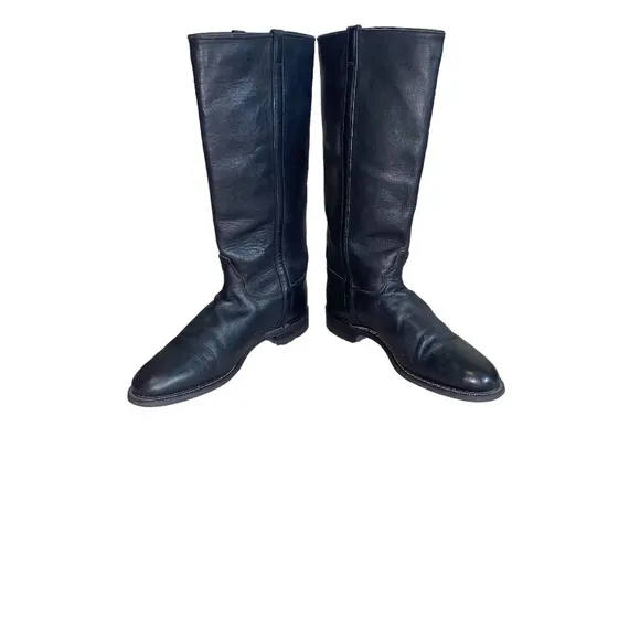 Justin Vintage Black Leather Western Almond Toe Tall Equestrian Riding Boots