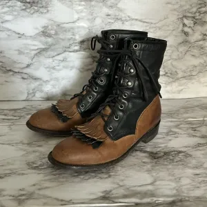 Justin Vintage size 5.5 L639 Western Roper Kiltie Granny Packer lace up Boots