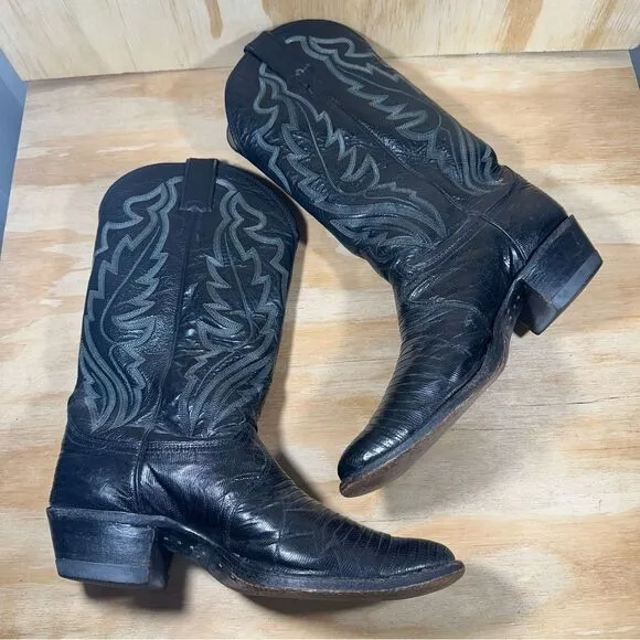 Justin Black Leather Cowboy Boots Men’s Size 8 EE