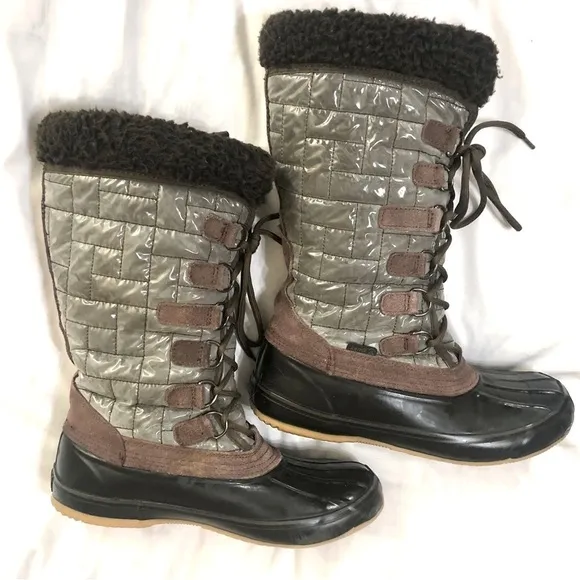 Kamik Scarlet Thinsulate Winter Tall Snow Boots Laced Brown Grey Black size 9
