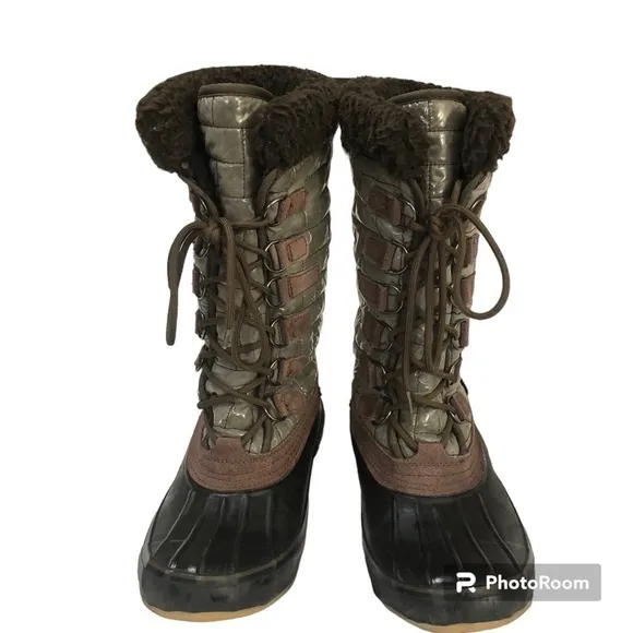 Kamik Scarlet Thinsulate Winter Tall Snow Boots Laced Brown Grey Black size 9