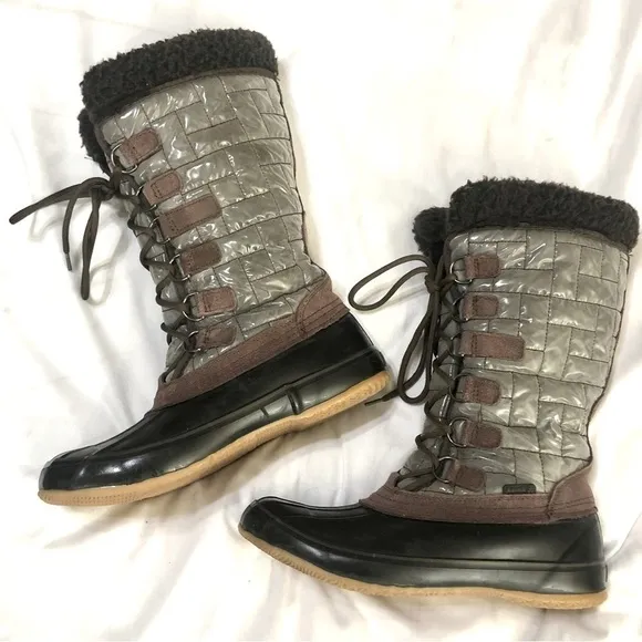 Kamik Scarlet Thinsulate Winter Tall Snow Boots Laced Brown Grey Black size 9