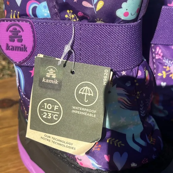 Kamik Snowbug 6 Little Kids SZ 11 Purple and Black Winter Boots Unicorn Pattern
