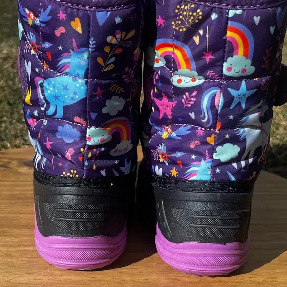 Kamik Snowbug 6 Little Kids SZ 11 Purple and Black Winter Boots Unicorn Pattern