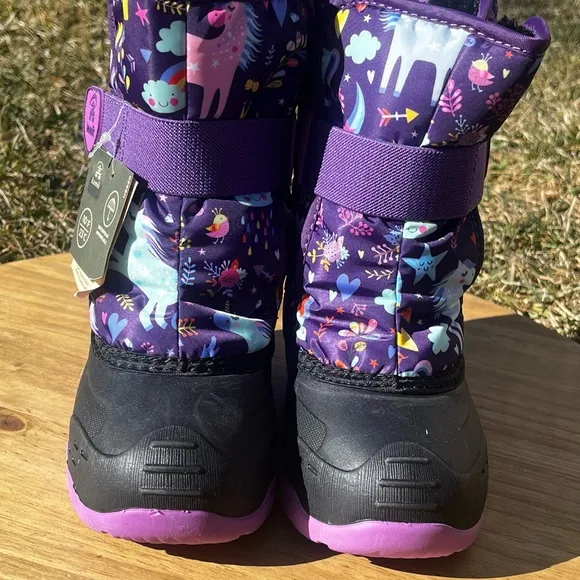 Kamik Snowbug 6 Little Kids SZ 11 Purple and Black Winter Boots Unicorn Pattern