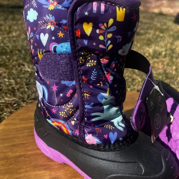 Kamik Snowbug 6 Little Kids SZ 11 Purple and Black Winter Boots Unicorn Pattern