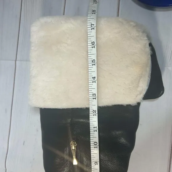 Kate Spade Gabry Over The Knee Boots Black Leather Shearling Trim 8.5