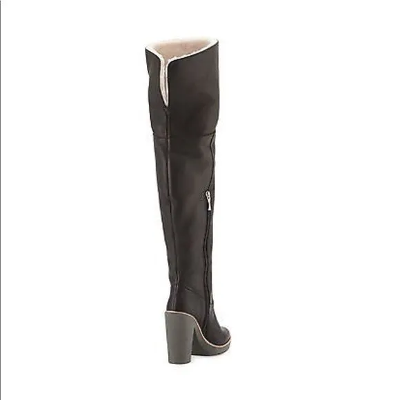 Kate Spade Gabry Over The Knee Boots Black Leather Shearling Trim 8.5