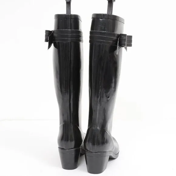 Kate Spade New York Black Bow Rubber Rain Wellie Knee Boots Size 8