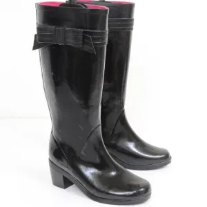 Kate Spade New York Black Bow Rubber Rain Wellie Knee Boots Size 8