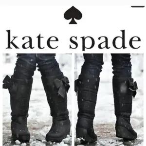 Kate Spade Tall Black Wedge Bow Winter Boots Sz 10