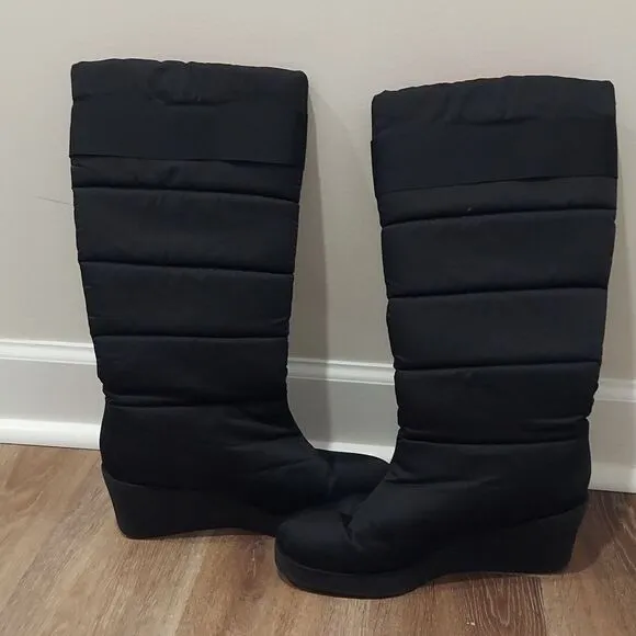 Kate Spade Tall Black Wedge Bow Winter Boots Sz 10