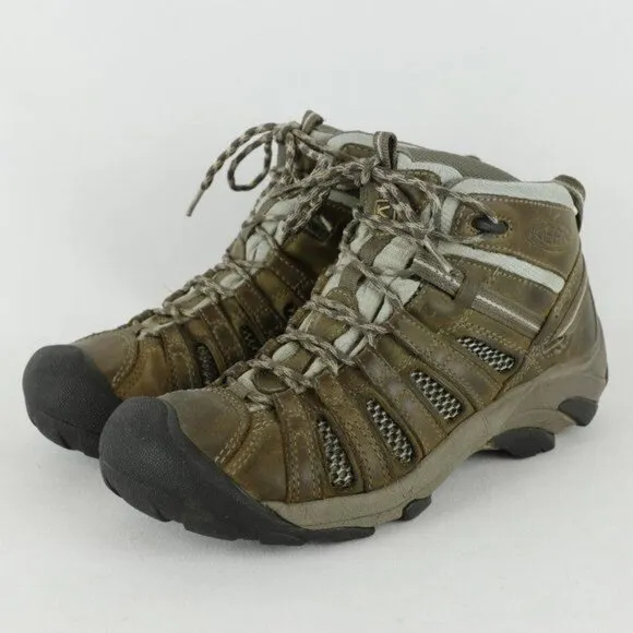 Keen Voyageur Mid Women's Size 8.5 Brown Blue Leather Lace Up Hiking Boots