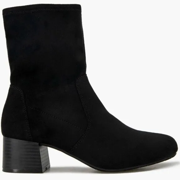 Kenneth Cole Reaction Raleigh Block Heel Ankle Bootie Black Faux Suede 7.5