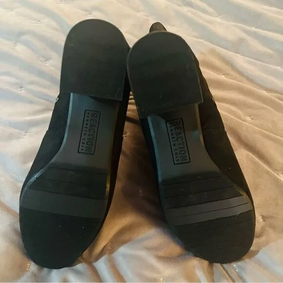 Kenneth Cole Reaction Raleigh Block Heel Ankle Bootie Black Faux Suede 7.5