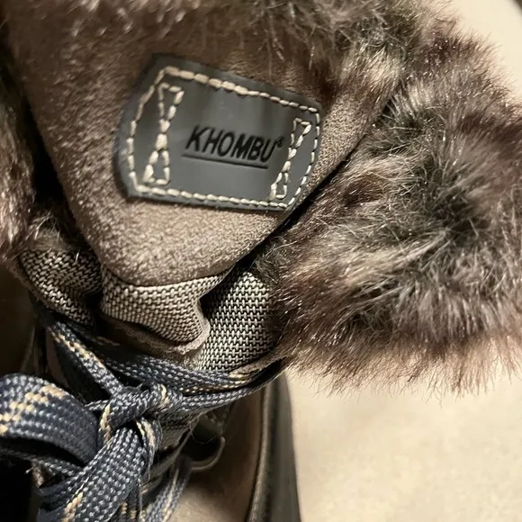 Khombu Faux Fur Trim Leather Upper Winter Boots Sz10