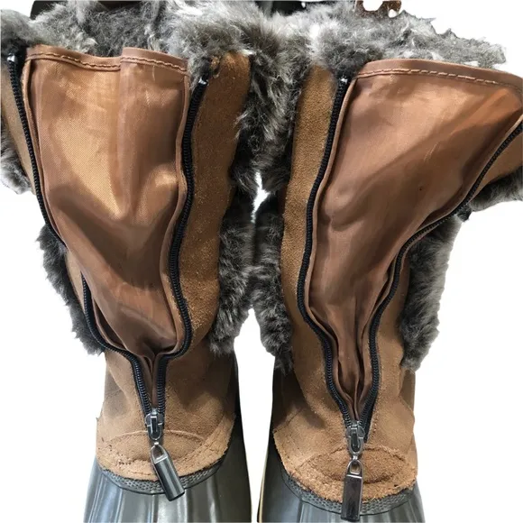 KHOMBU Faux Fur Zip Up Snow Boots Brown And Tan Size 8