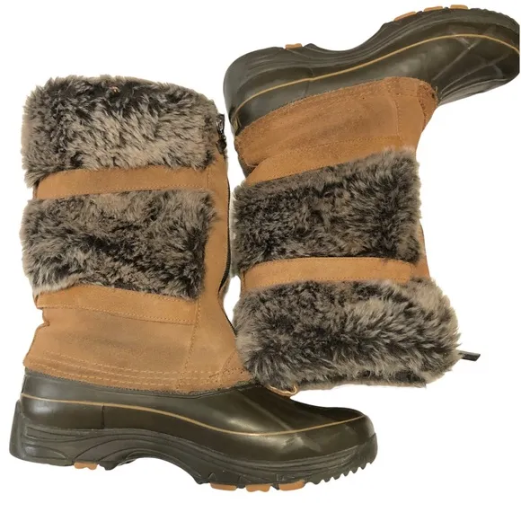 KHOMBU Faux Fur Zip Up Snow Boots Brown And Tan Size 8