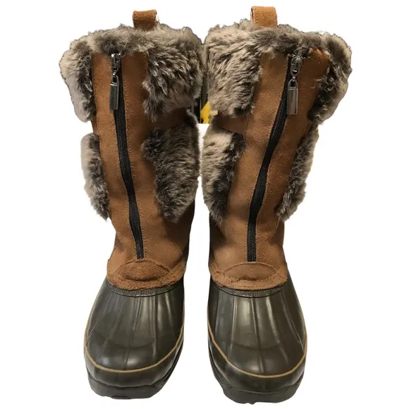 KHOMBU Faux Fur Zip Up Snow Boots Brown And Tan Size 8