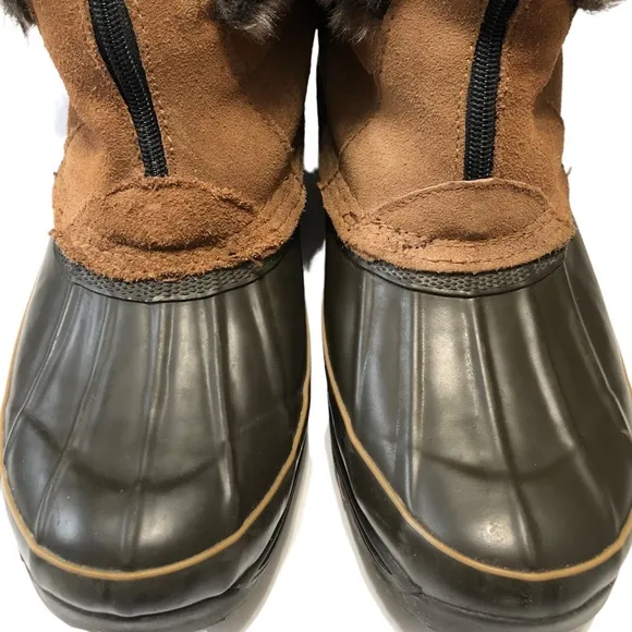KHOMBU Faux Fur Zip Up Snow Boots Brown And Tan Size 8