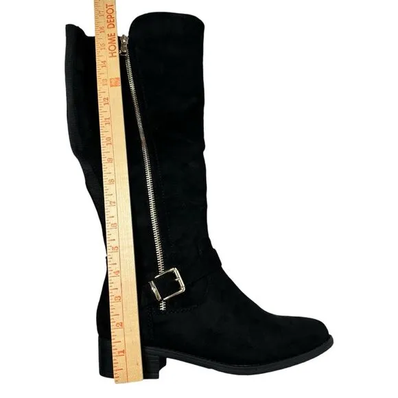 KNEE HIGH BLACK SUEDE BLOCK HEEL BOOTS NWT EQUESTRIAN