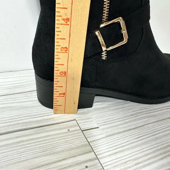 KNEE HIGH BLACK SUEDE BLOCK HEEL BOOTS NWT EQUESTRIAN