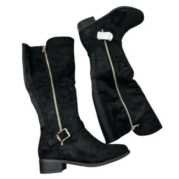 KNEE HIGH BLACK SUEDE BLOCK HEEL BOOTS NWT EQUESTRIAN
